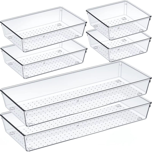 60/6/9/12Pack Drawer Organizers Clear Plastic Tub Containers for Bathroom Dressing Table Storage, Home Organization Makeup Kit