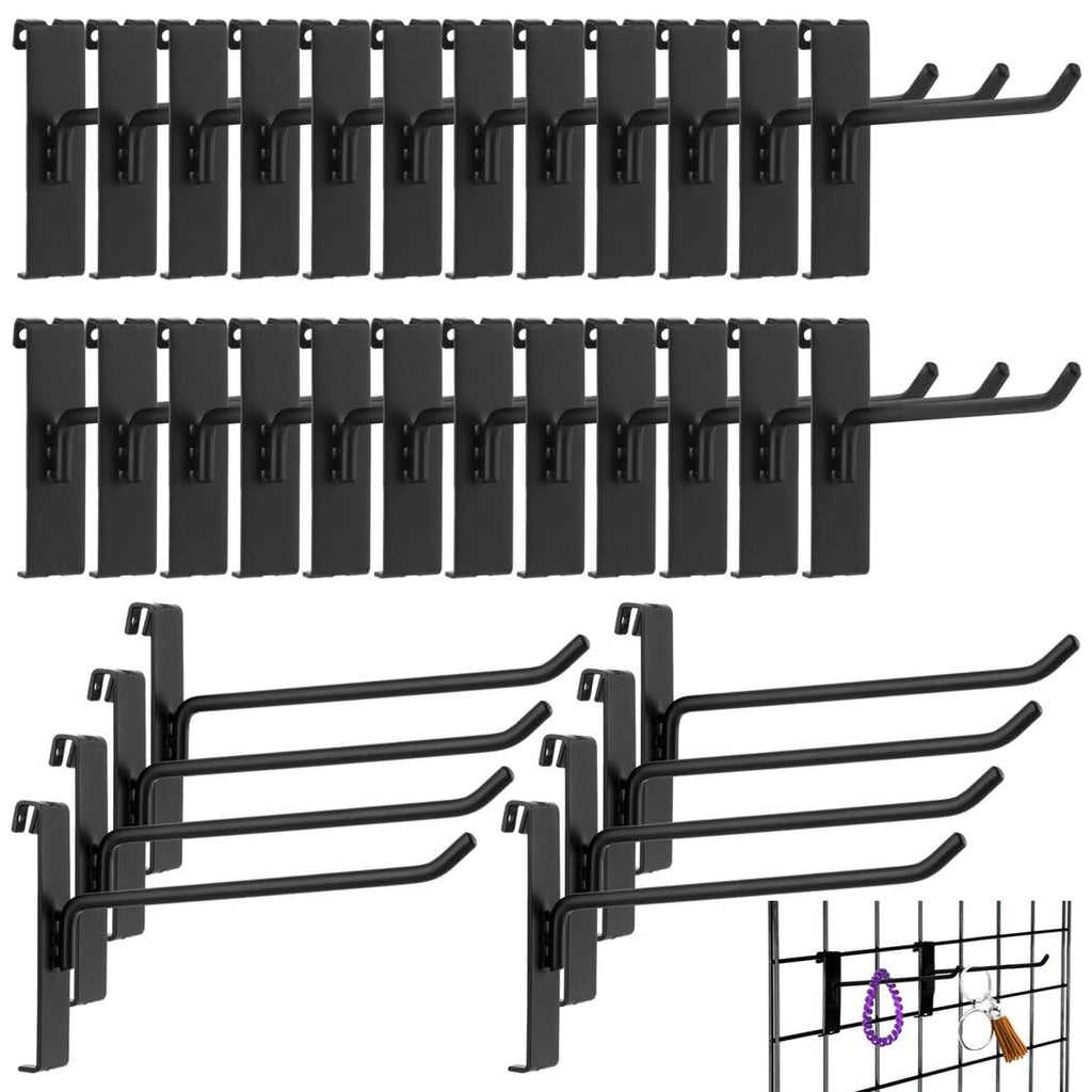 32-Pack 6-Inch Grid Wall Display Hooks, Black, for Retail & Home Organization