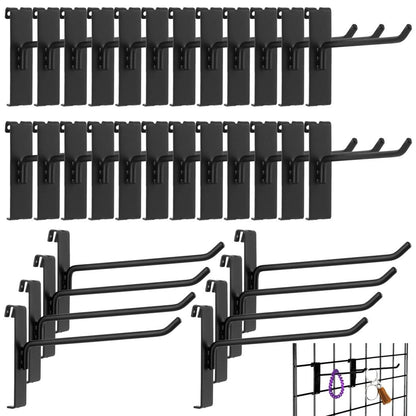 32-Pack 6-Inch Grid Wall Display Hooks, Black, for Retail & Home Organization