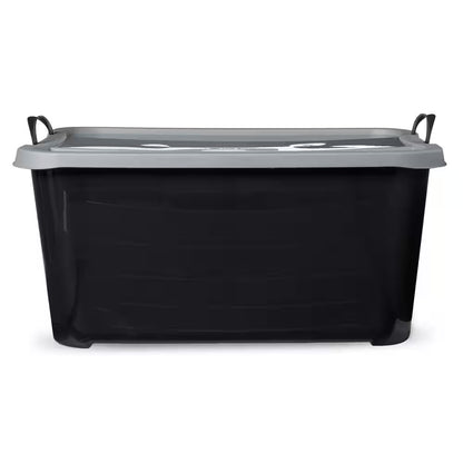 55 Qt Stackable Home Organization Lidded Storage Container in Black, (6 Pack)
