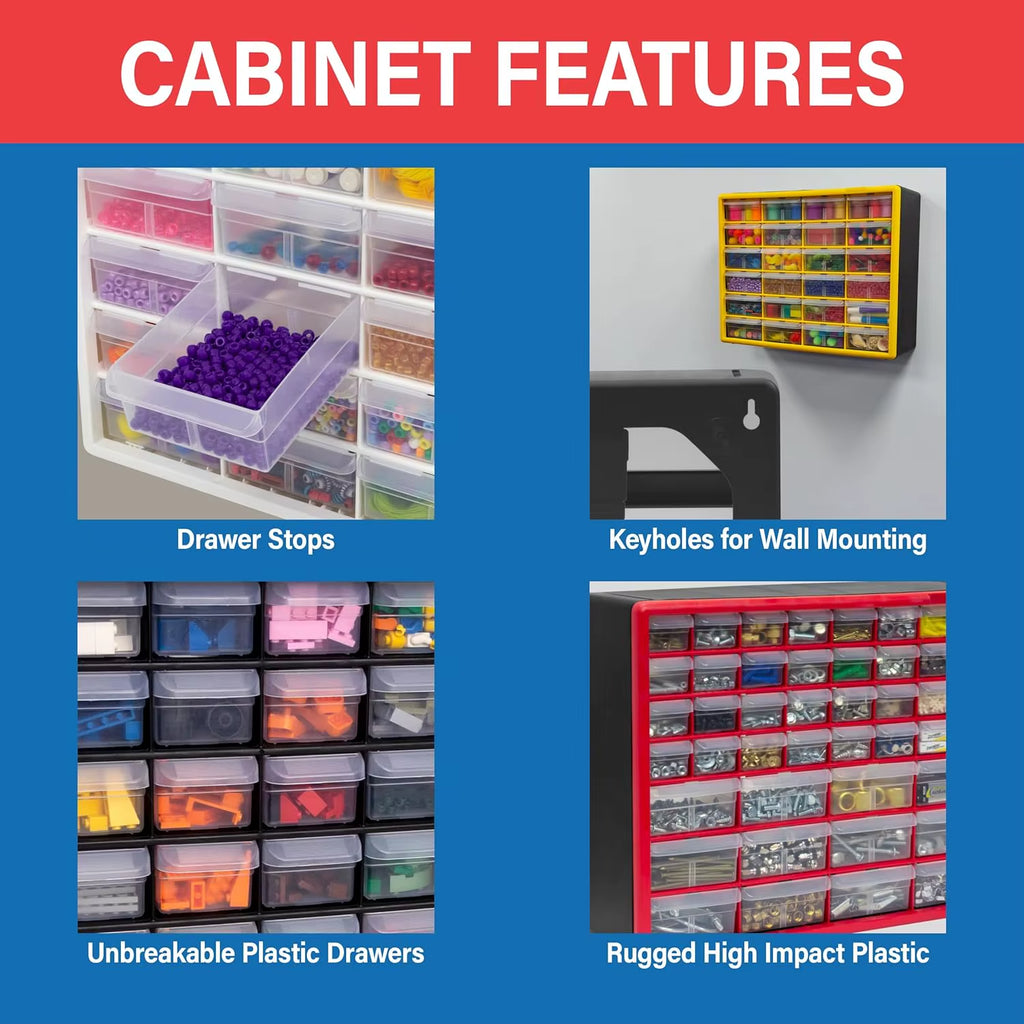 26-Drawer Plastic Storage Cabinet for Garage, Workshop, Home Organization - 20"W X 6"D X 10"H White