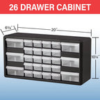 26-Drawer Plastic Storage Cabinet for Garage, Workshop, Home Organization - 20"W X 6"D X 10"H White