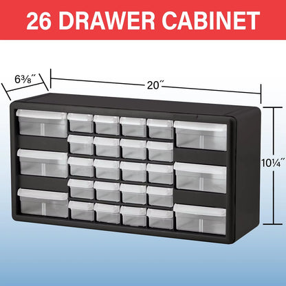 26-Drawer Plastic Storage Cabinet for Garage, Workshop, Home Organization - 20"W X 6"D X 10"H White