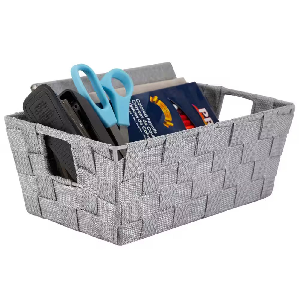 Heather Gray Small Woven Strap Shelf Cube Storage Bin (2-Pack)