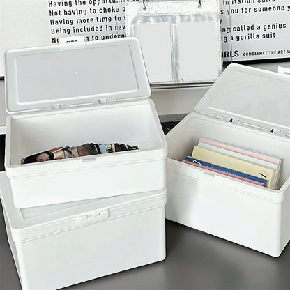 White Dustproof Storage Box Stackable Sundries Storage Organizer with Cover Stationery Storage Case Home Organization Holder